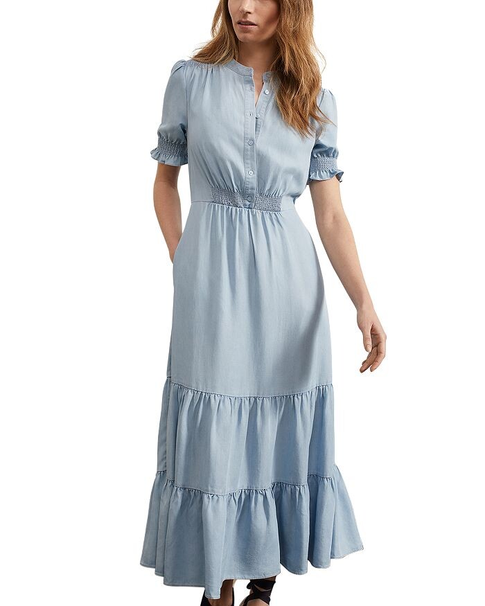 

Платье миди из шамбре HOBBS LONDON Limited Tilgate, синий