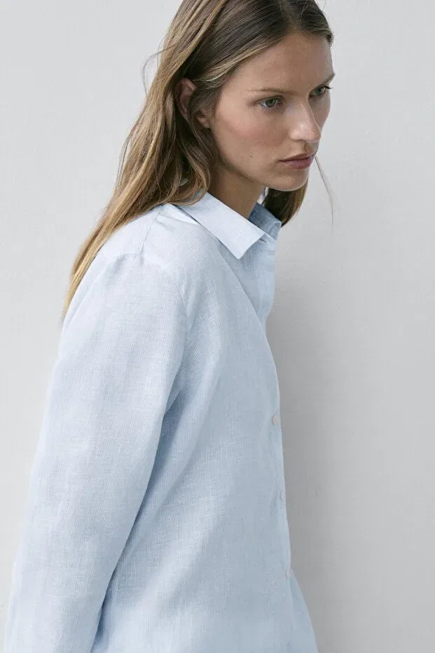 Женская рубашка с длинным рукавом Massimo Dutti, Sky Blue — фото 4