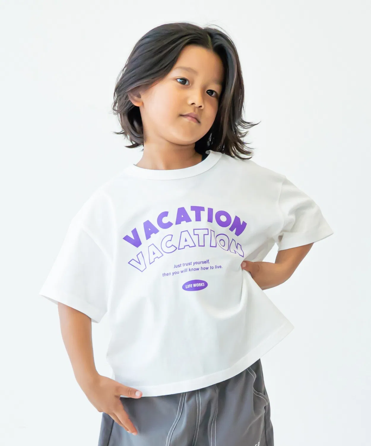 Детская футболка с принтом VACATION FOV, Белый