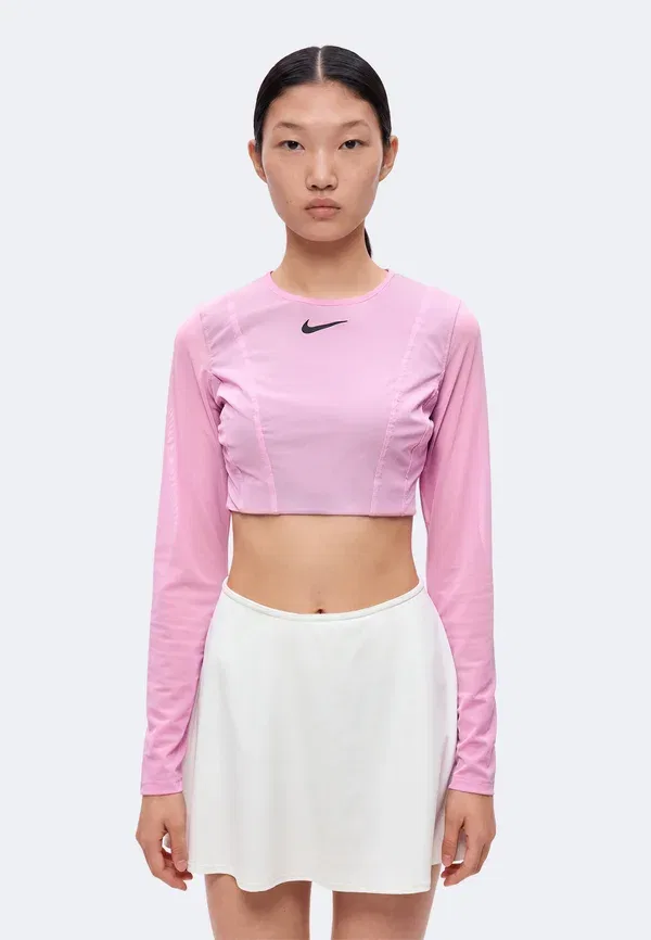 Топ с длинным рукавом из сетки Nikecourt Slam Longsleeve Crop, Nike Performance, Light Magenta/Tattoo/Black, черный