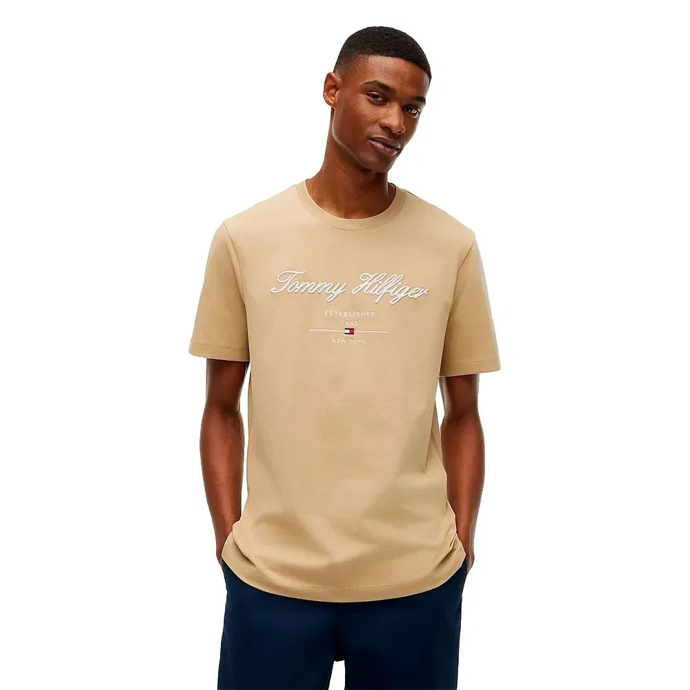 Футболка с коротким рукавом Script Logo Tommy Hilfiger, бежевый