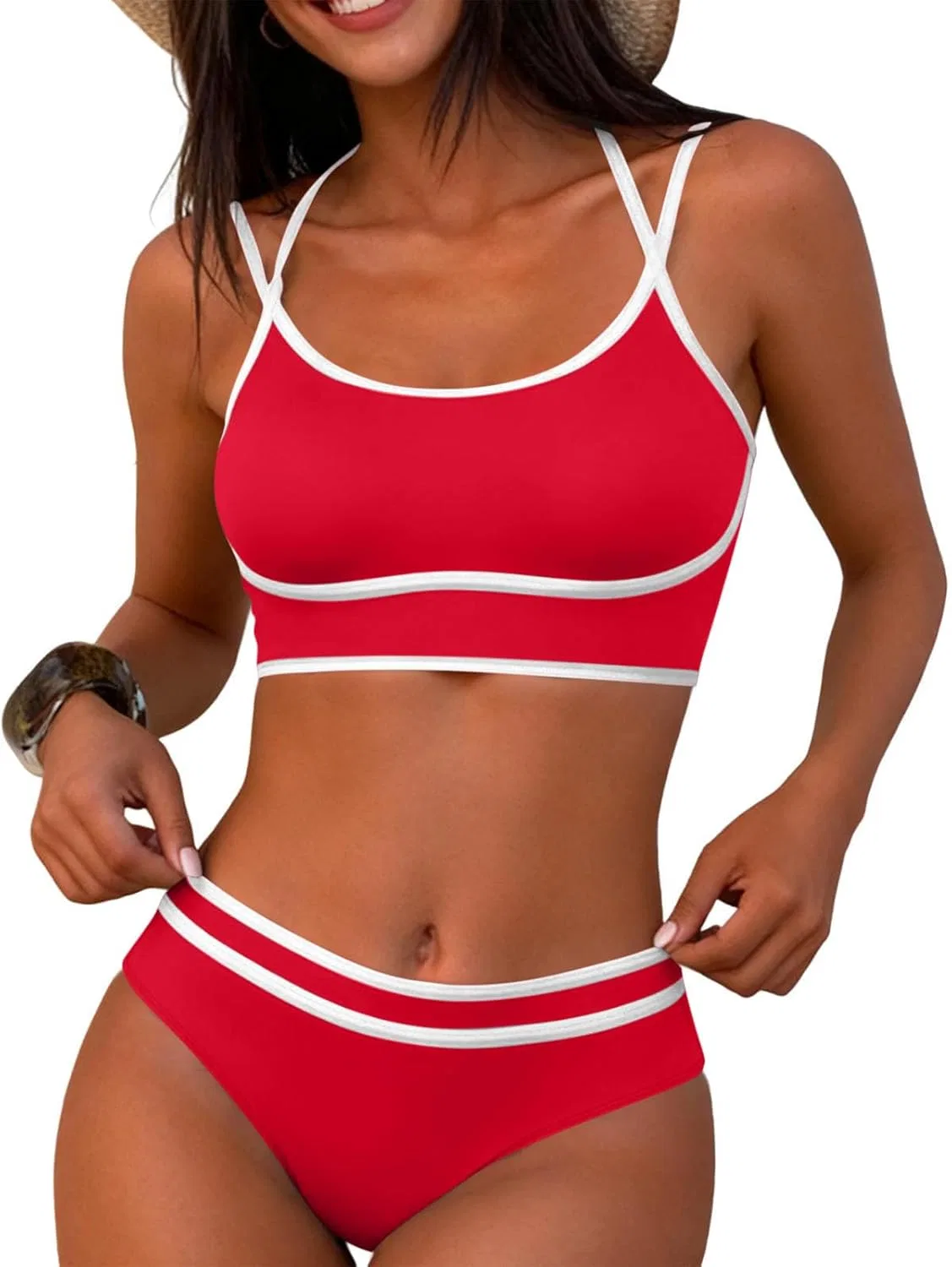 Женский спортивный бикини с цветовой блокировкой, Red
