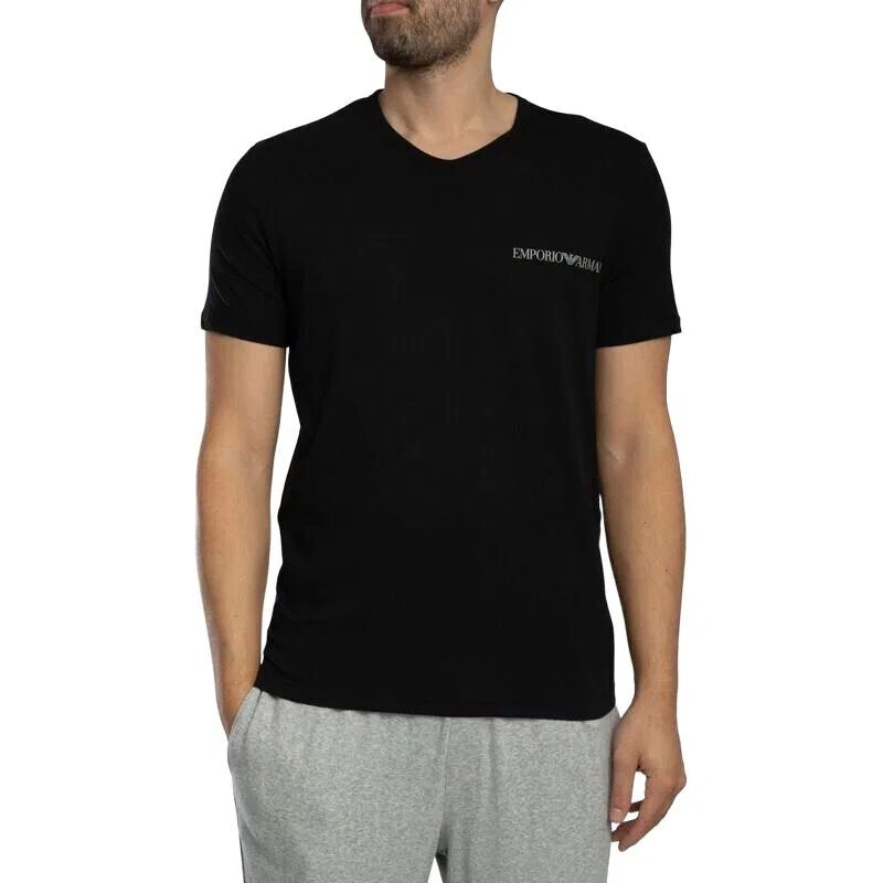 Мужская футболка с V-образным вырезом Emporio Armani, White Black — фото 3