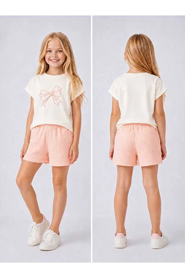 Детские шорты для девочек хлопковые Basics Coolcix, Salmon-Rose — фото 4