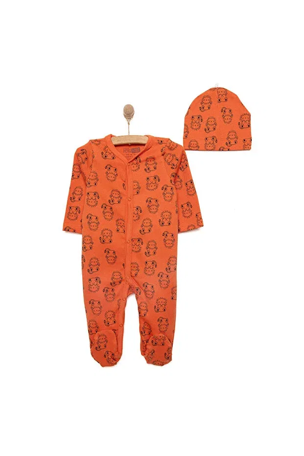 Детский комбинезон для мальчиков с принтом Hellobaby newborn baby boy jumpsuit-beret 2-piece set interlock animal patterned booties leg orange Ebebek Hello Baby, Dark Orange