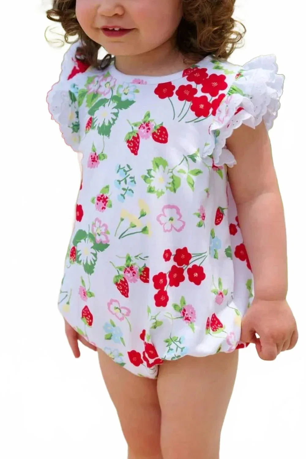 Детский боди-комбинезон с оборками и рукавами-крылышками Ruehling Ruffle Pima Bubble The Beaufort Bonnet Company, Berry Sweet/Worth Ave White