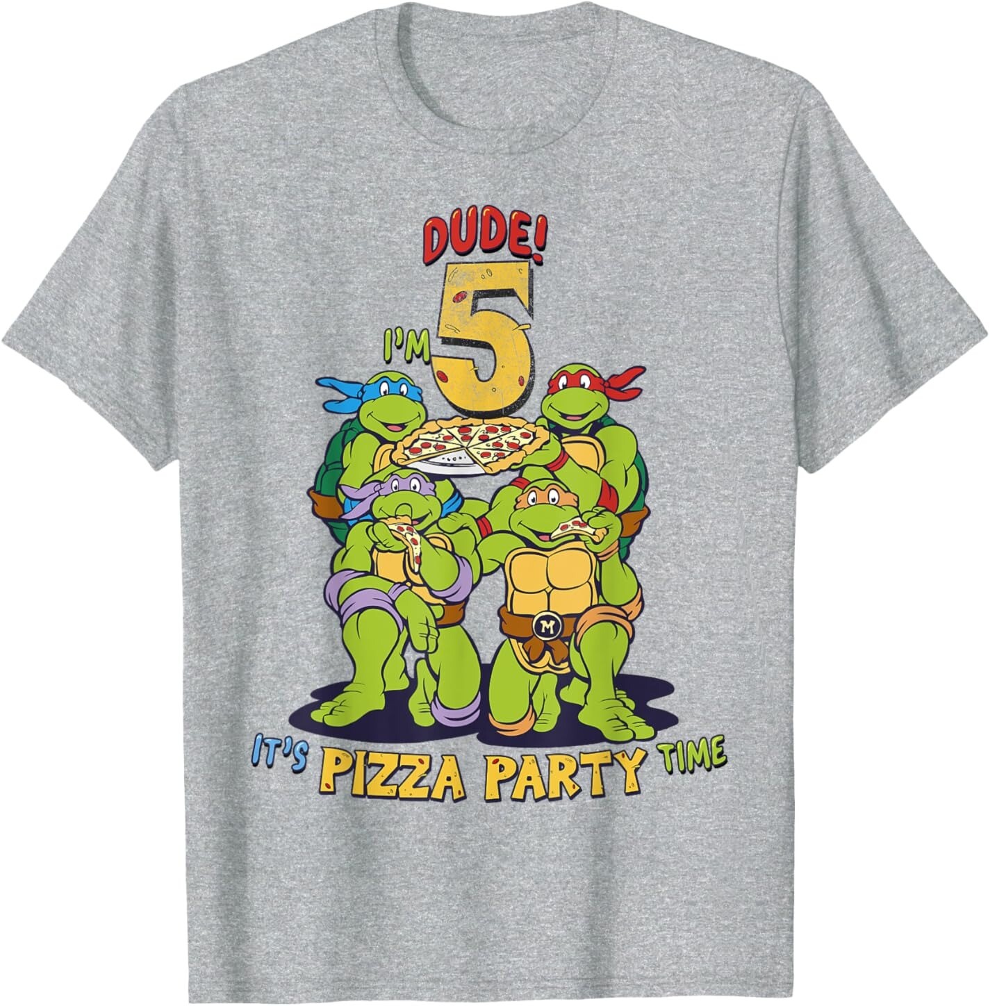 

Мужская футболка Teenage Mutant Ninja Turtles I'm 5 Dude Pizza Birthday Party, серый вереск