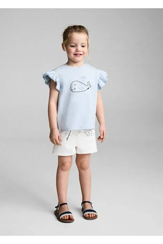 Детская футболка для девочек с рюшами Mango Baby, Sky Blue — фото 2