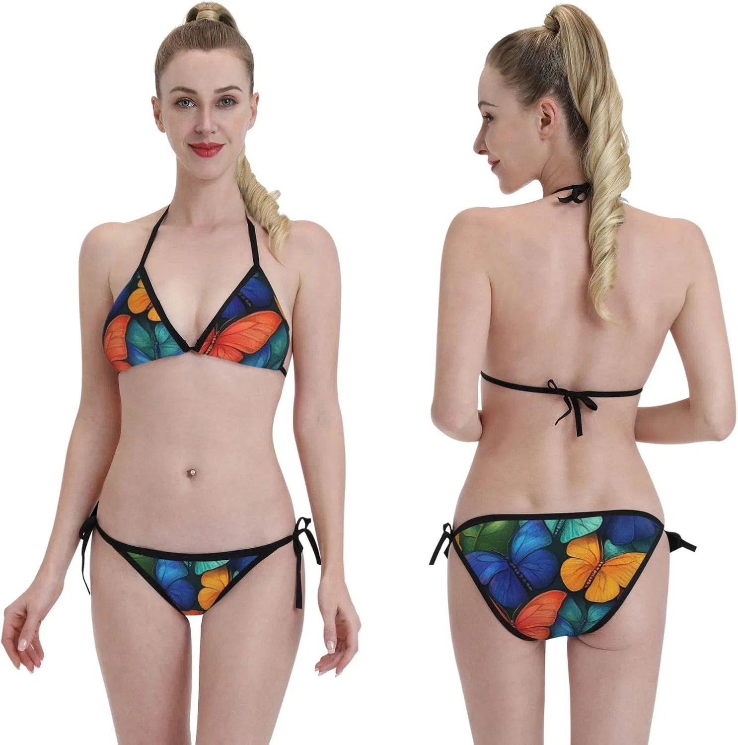 Женский бикини-комплект с принтом бабочка Halter Triangle Tie Side, Color Butterfly — фото 4