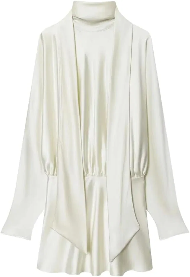 Женское винтажное короткое платье с шарфом Satin Turtleneck, Beige