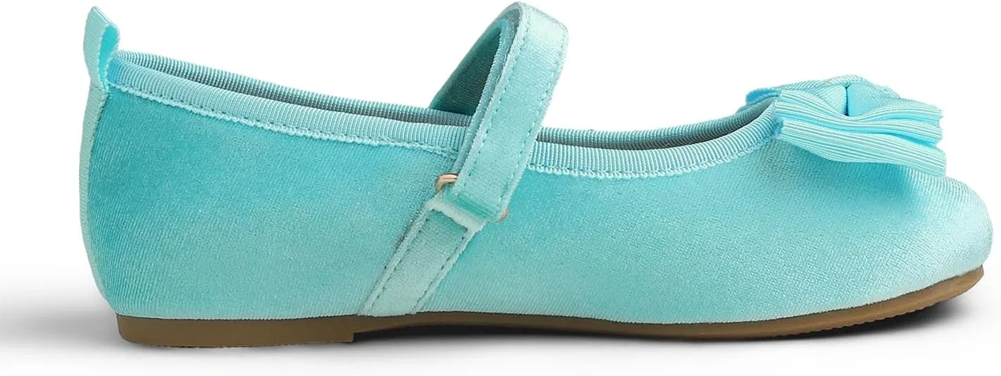 Детские балетки для девочек с бантом FEVERSOLE, Sky Blue Velvet Tri-Bow Maryjane — фото 3
