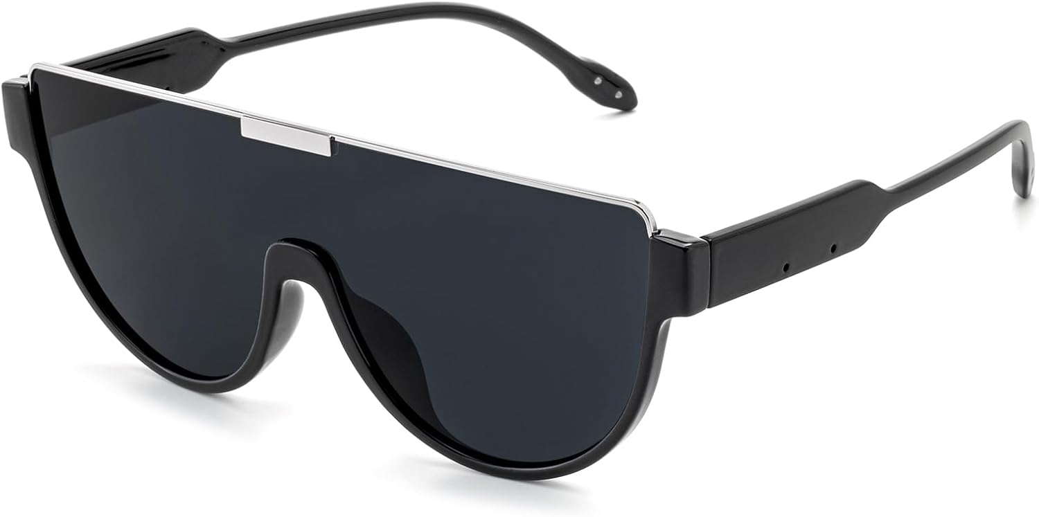 

Ретро-солнцезащитные очки-авиаторы большого размера для женщин и мужчин, винтажные солнцезащитные очки 70-х годов в полуободковой оправе FLJMRAVER, A2* Black Frame Black Grey Lens