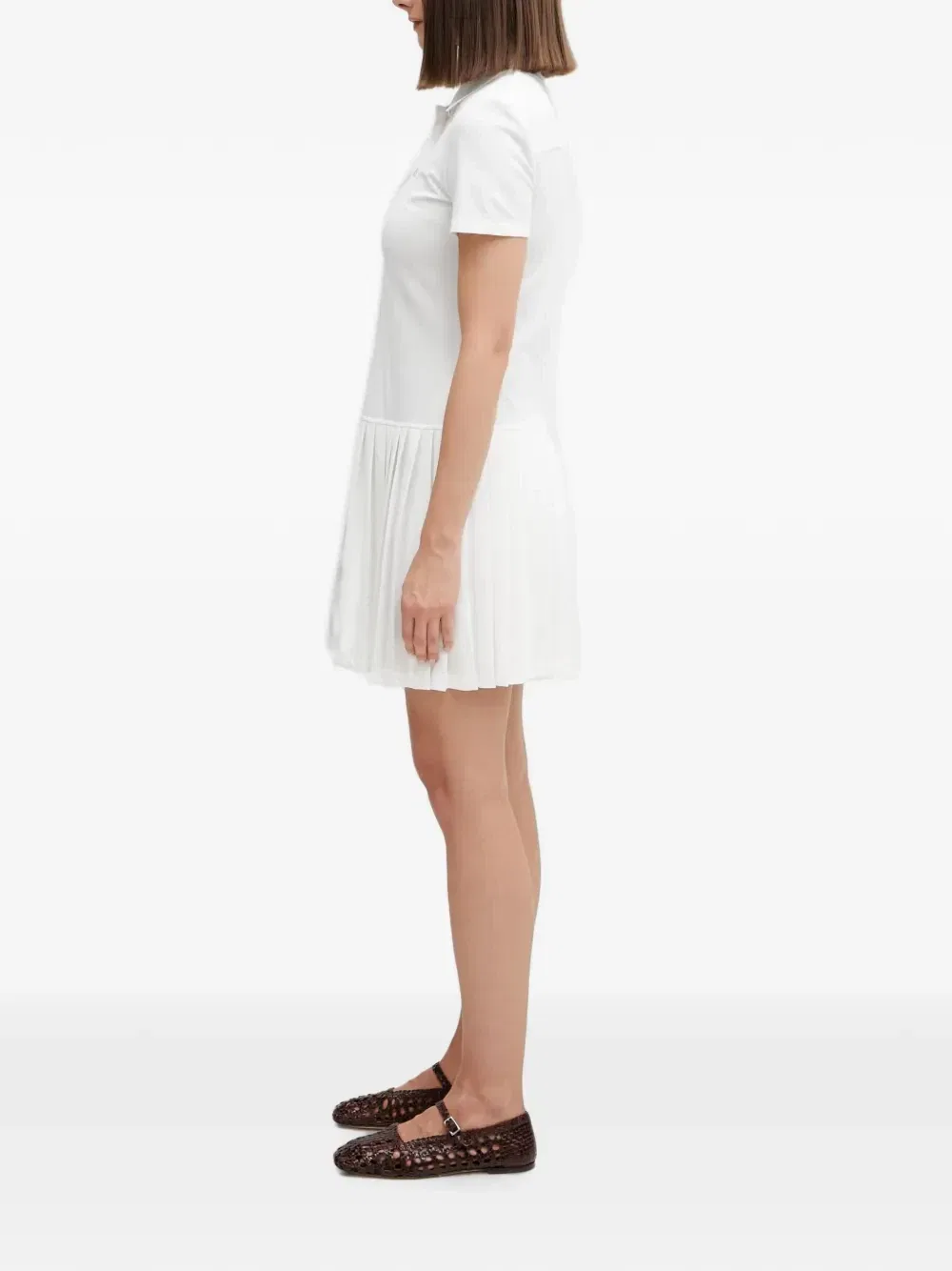 Плиссированное мини-платье-поло Lacoste, белый — фото 3