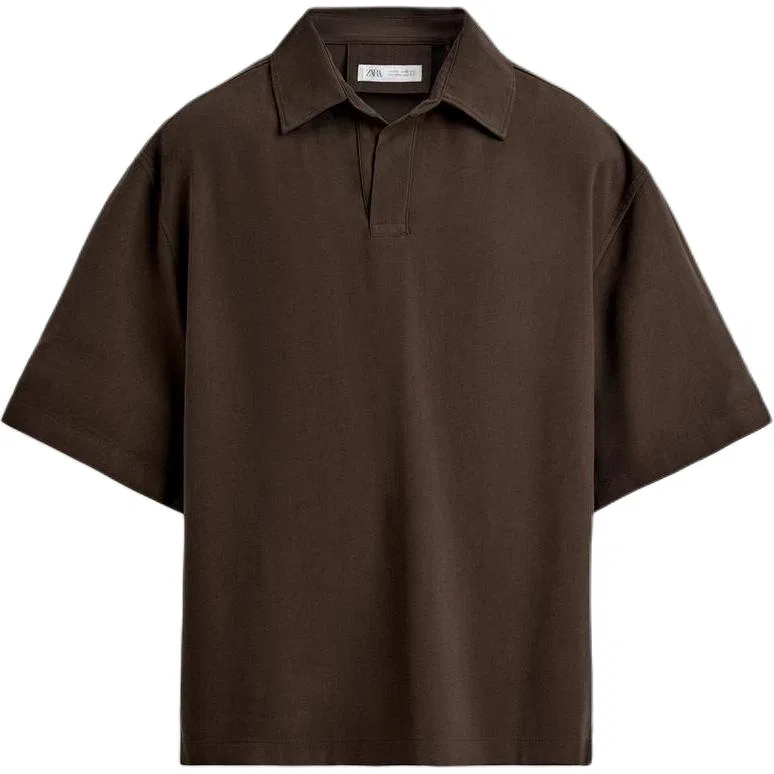 Мужское поло коричневое умеренного прямого кроя ZARA, Brown