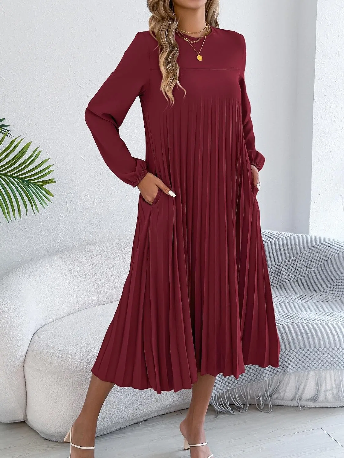 Женское вечернее платье макси A-силуэта с высокой талией, Green, Red, Khaki — фото 4