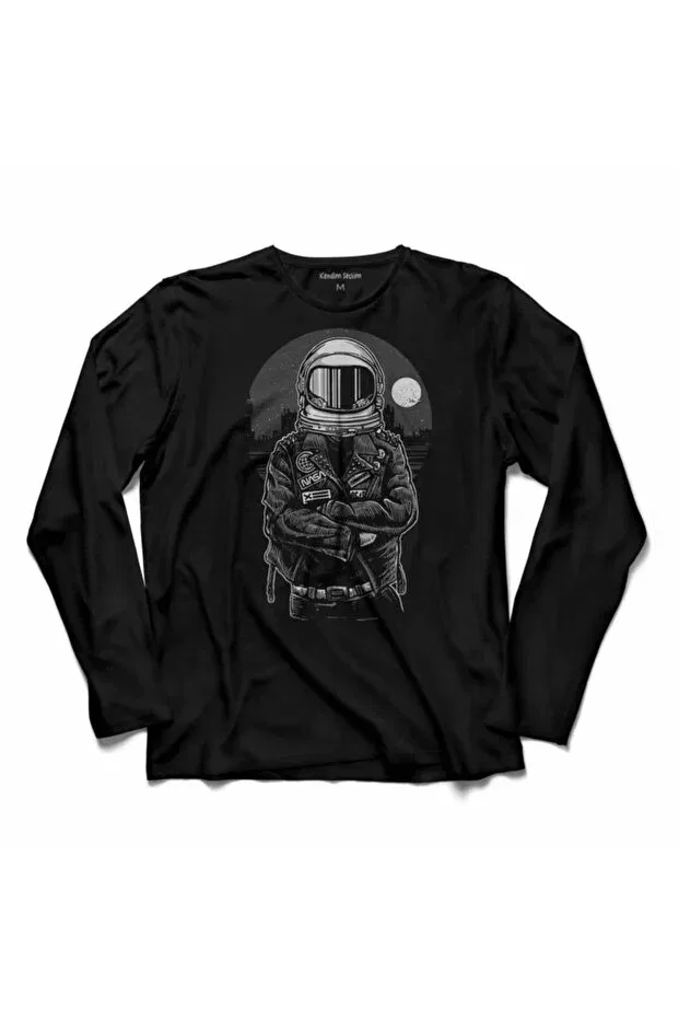 Детская футболка для девочек с принтом Long Sleeve Astronaut Rebel Nasa T-Shirt Kendim Seçtim, Black