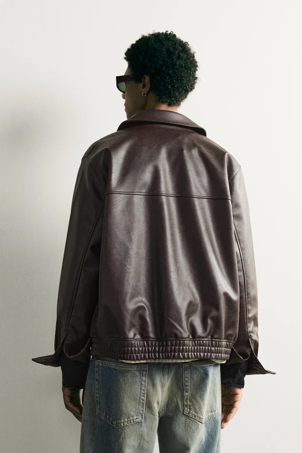 Куртка свободного кроя с эффектом кожи. ZARA, Chocolate brown — фото 3