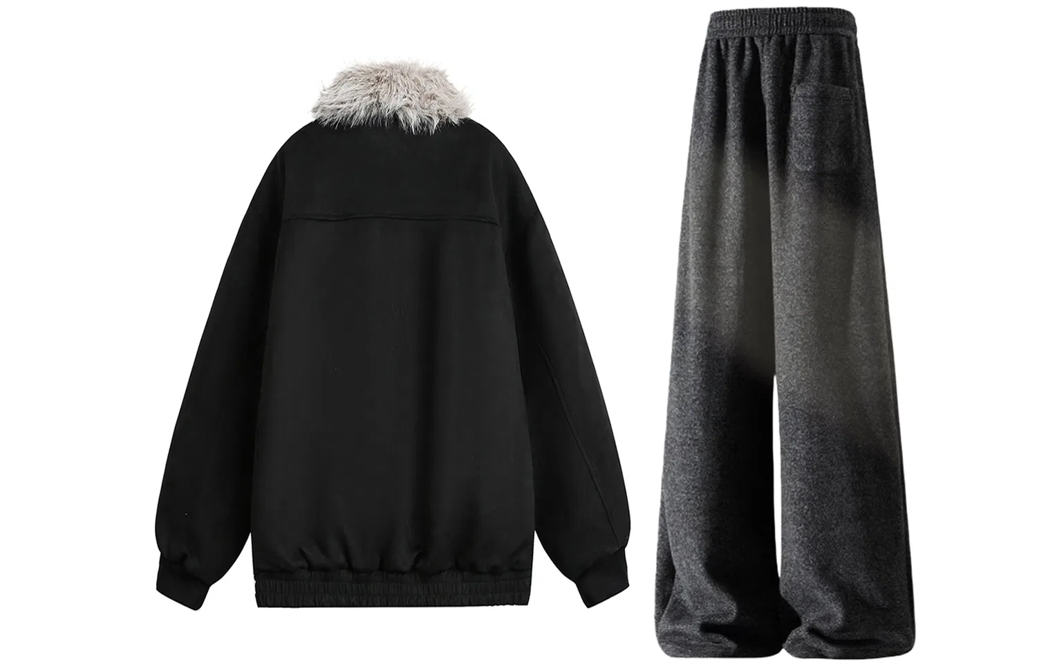 Детский комплект из худи и брюк с флисовой подкладкой X1617, Gray Top+Black Pants — фото 4