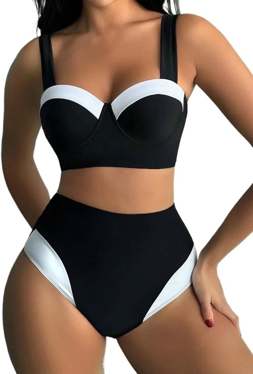 Женский бикини-сет с цветовыми блоками Push Up, Black/White