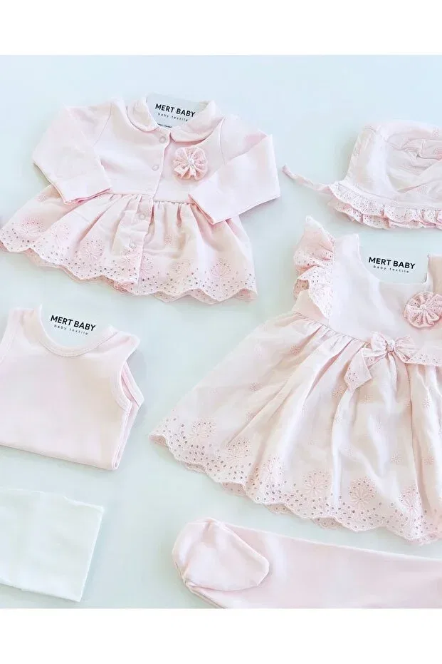 Детский комплект для выписки с платьем Lora elbiseli Mert Baby, Pink — фото 3