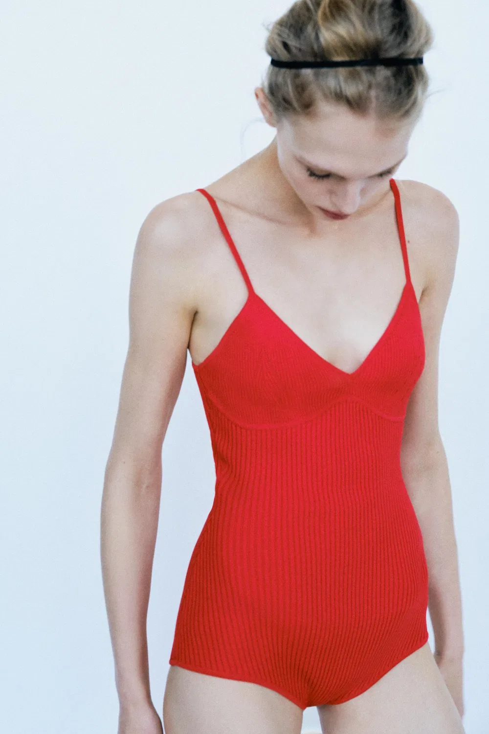 Трикотажный боди в рубчик ZARA, Red — фото 2