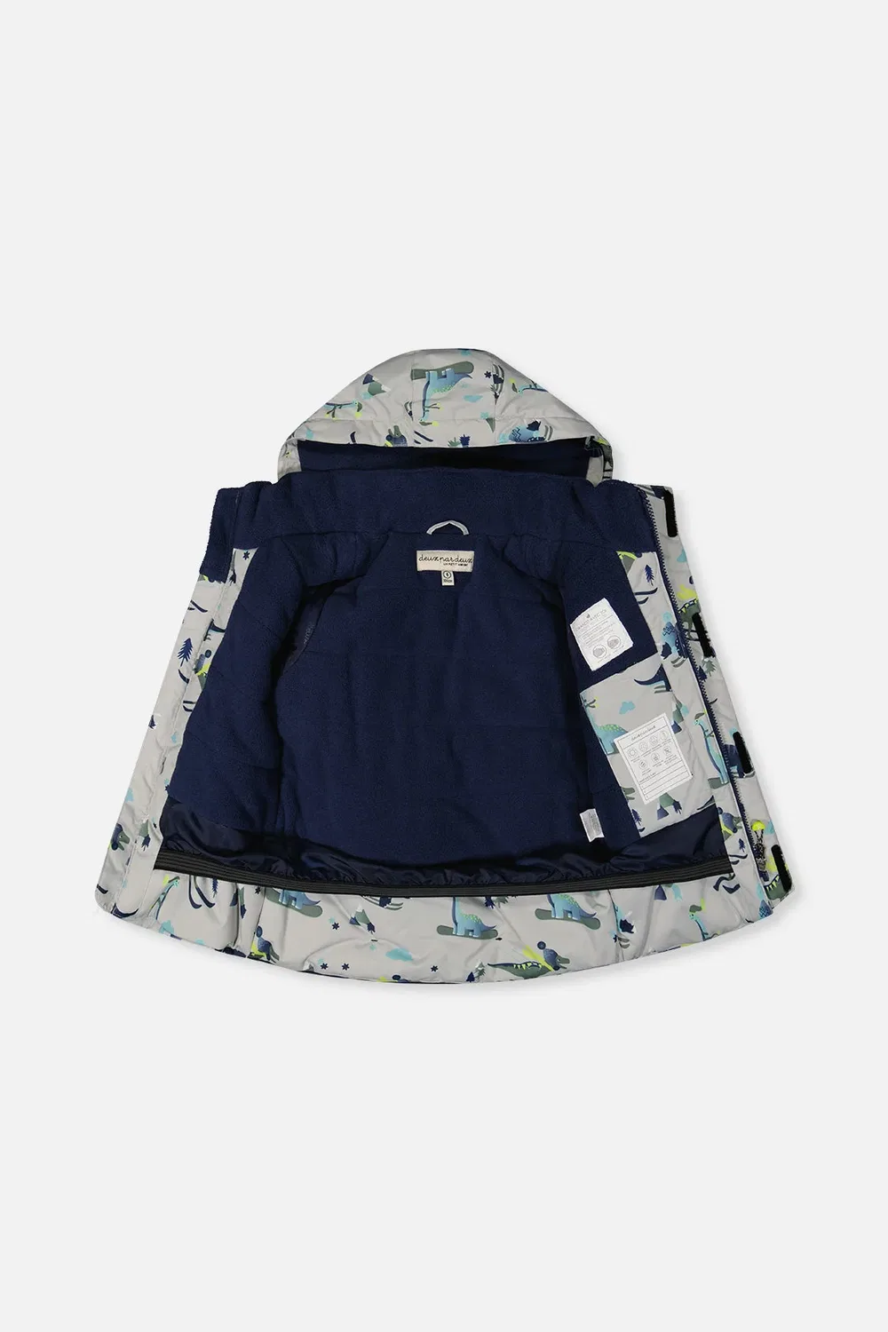 Детский комбинезон для мальчиков зимний утепленный Discover Snowsuit Deux par Deux, Grey Skiing Dinosaurs Print — фото 4