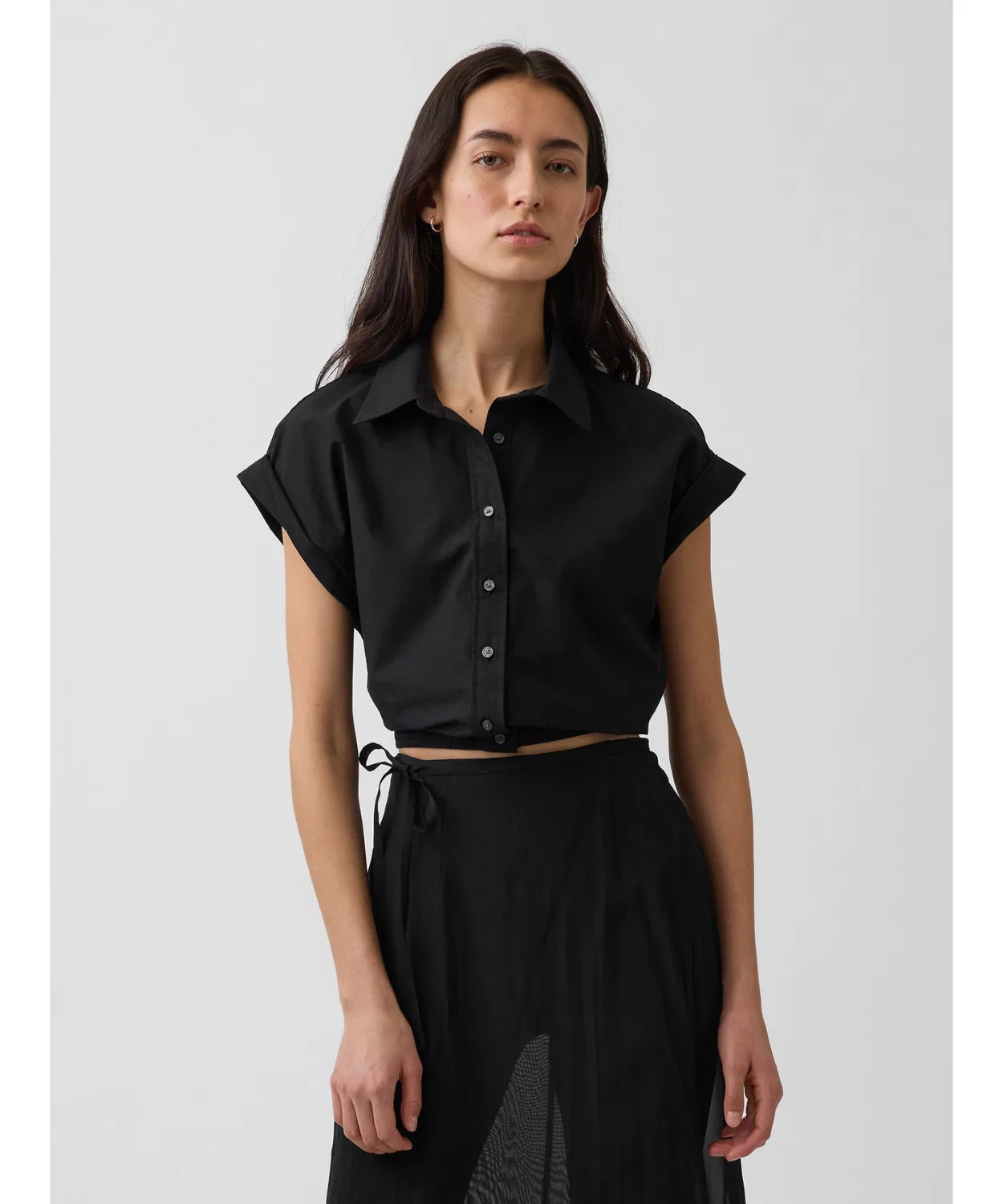 Женская хлопковая рубашка с коротким рукавом, модель Cap Sleeve GAP, Black