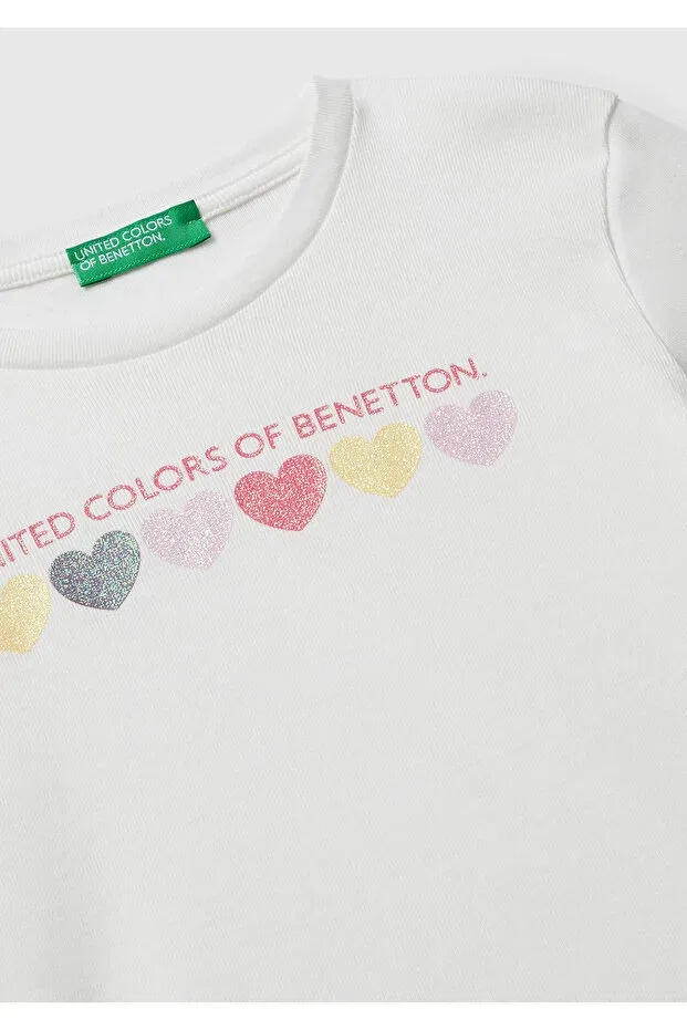 Детская футболка для девочек с длинным рукавом United Colors Of Benetton, Ecru — фото 3
