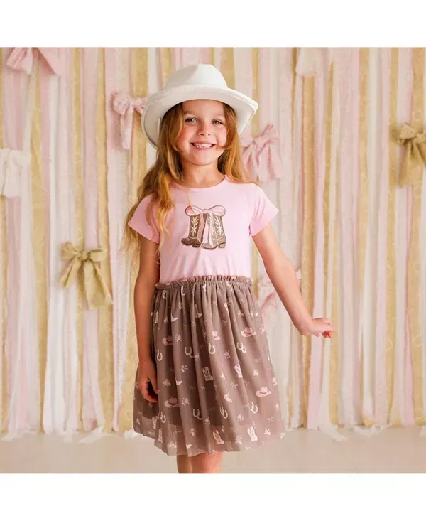 Детское платье для девочек с коротким рукавом Howdy Darling Western Sweet Wink, Soft Pink — фото 2