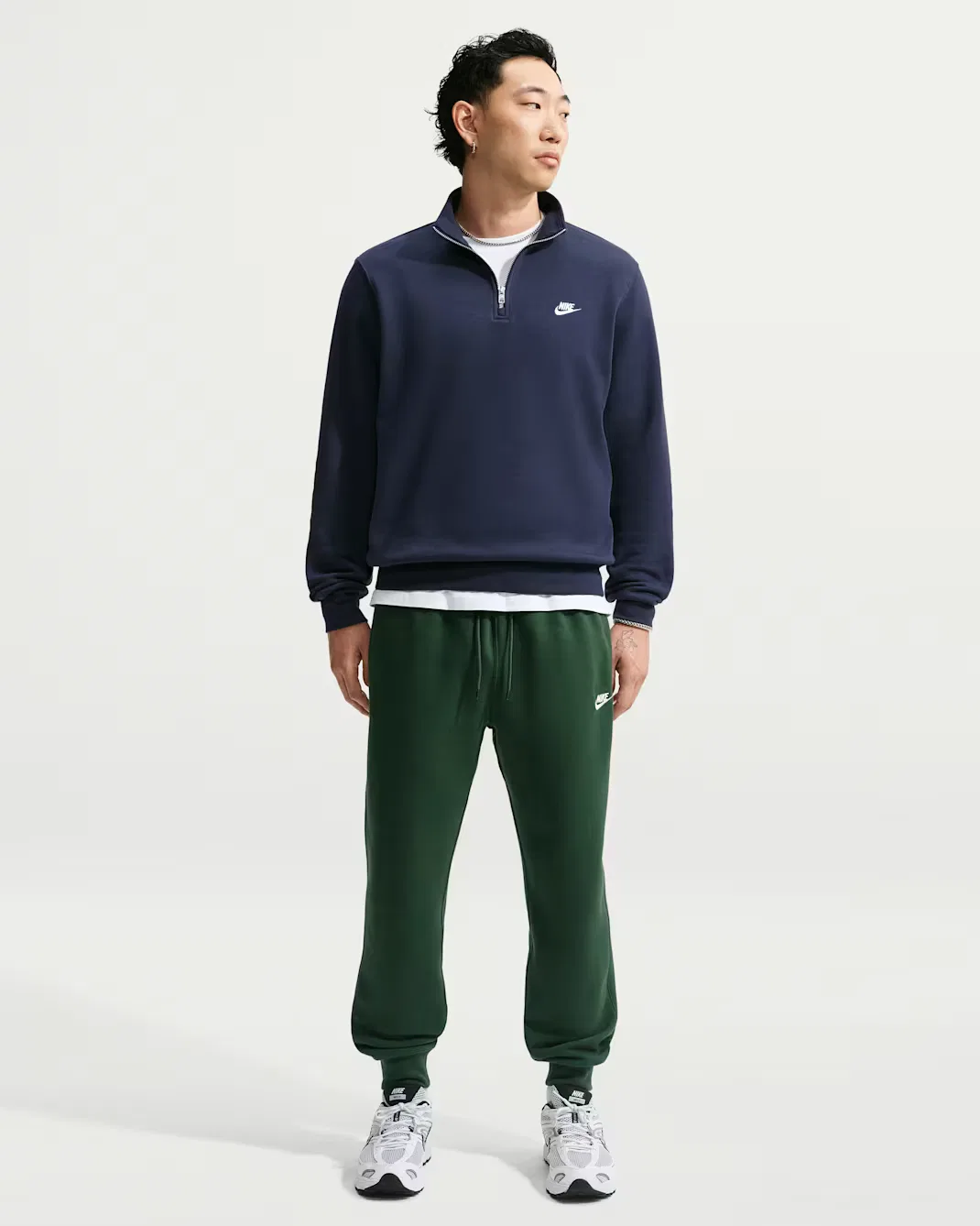 Мужская флисовая толстовка с застежкой-молнией до половины Nike Sportswear Club, Obsidian/Obsidian/White — фото 4