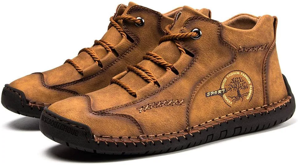 

Мужские винтажные кожаные ботинки с центральным швом, повседневные ботинки-чукка до щиколотки, легкие кроссовки на шнуровке, лоферы, прогулочная обувь AINIJIA&HOLO, черный