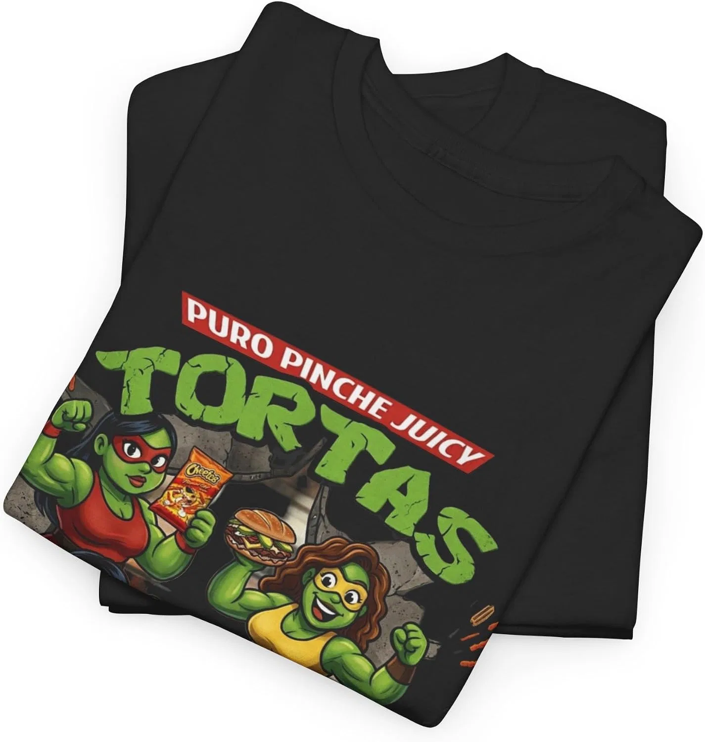 Женская футболка с принтом Puro Pinche Juicy Tortas, чёрный — фото 2