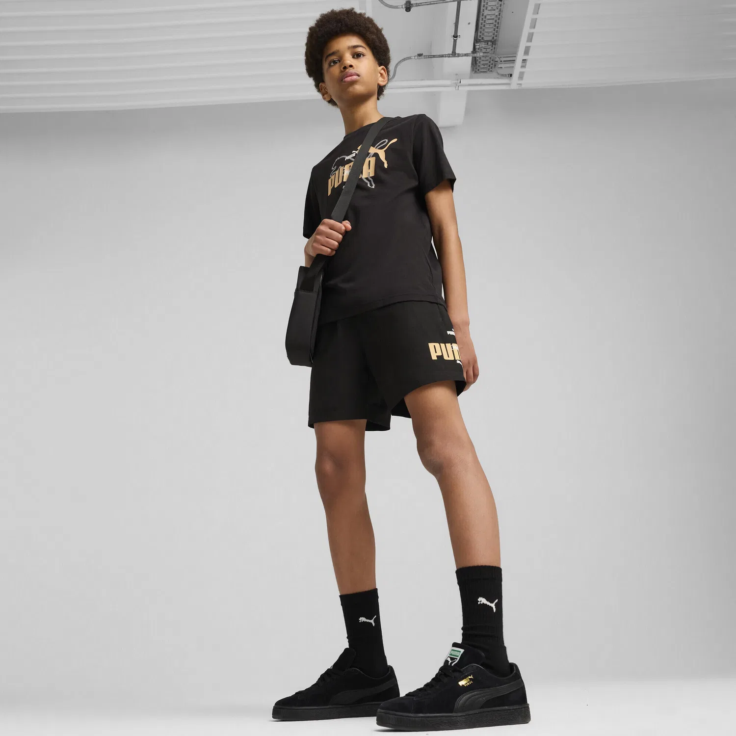 Детские шорты с принтом Essentials Logo Lab Summer Puma, Черный — фото 4