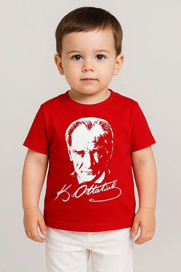 Детская футболка для мальчиков с принтом Ataturk printed Sibel Günay Butik, Red — фото 2