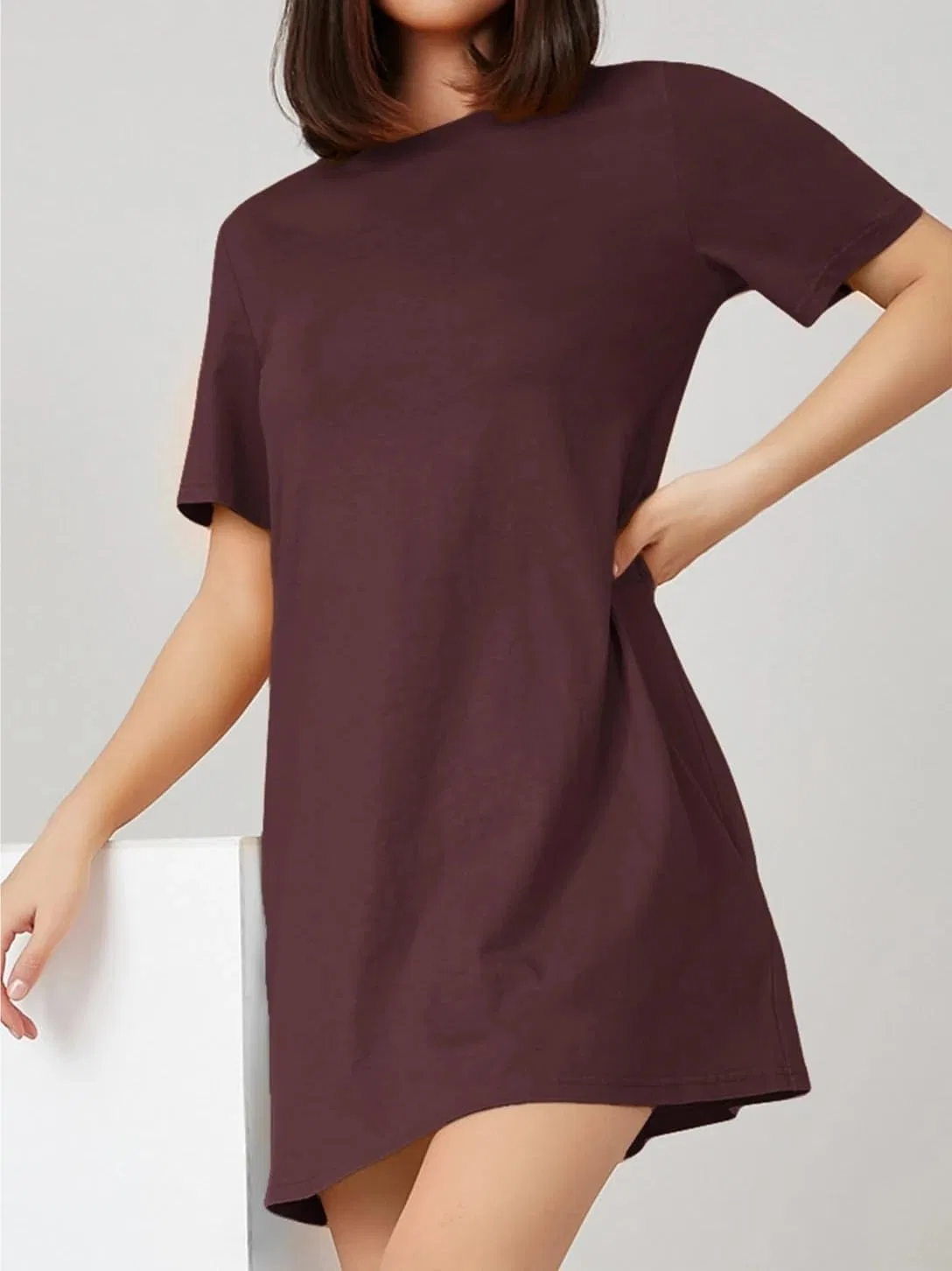 Женское мини-платье с круглым вырезом Tee, Maroon — фото 3