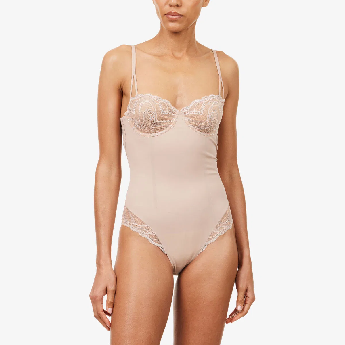 Чувственный эластичный кружевной корректирующий боди Calvin Klein, кедр — фото 2