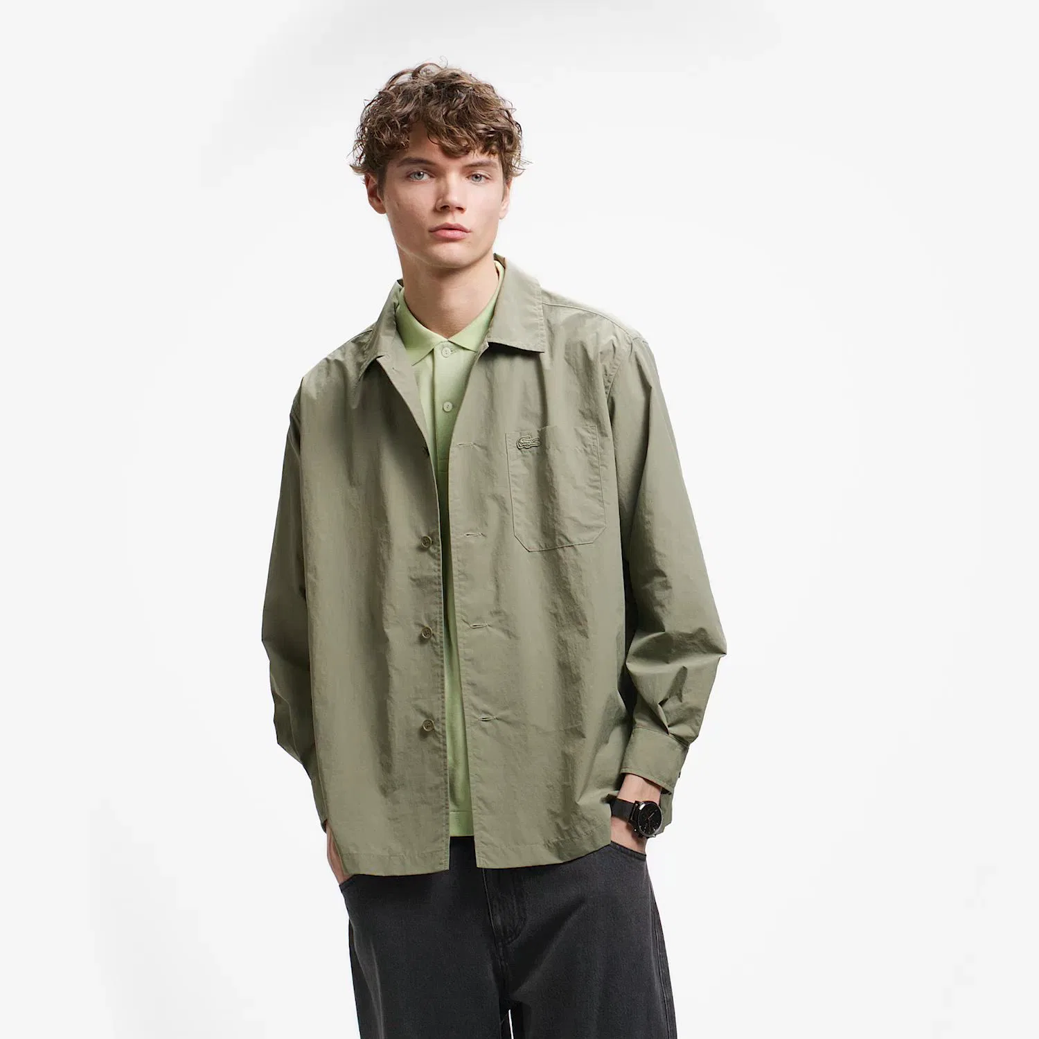 Мужская рубашка-куртка из нейлона с длинным рукавомLACOSTE, Moss Green — фото 2