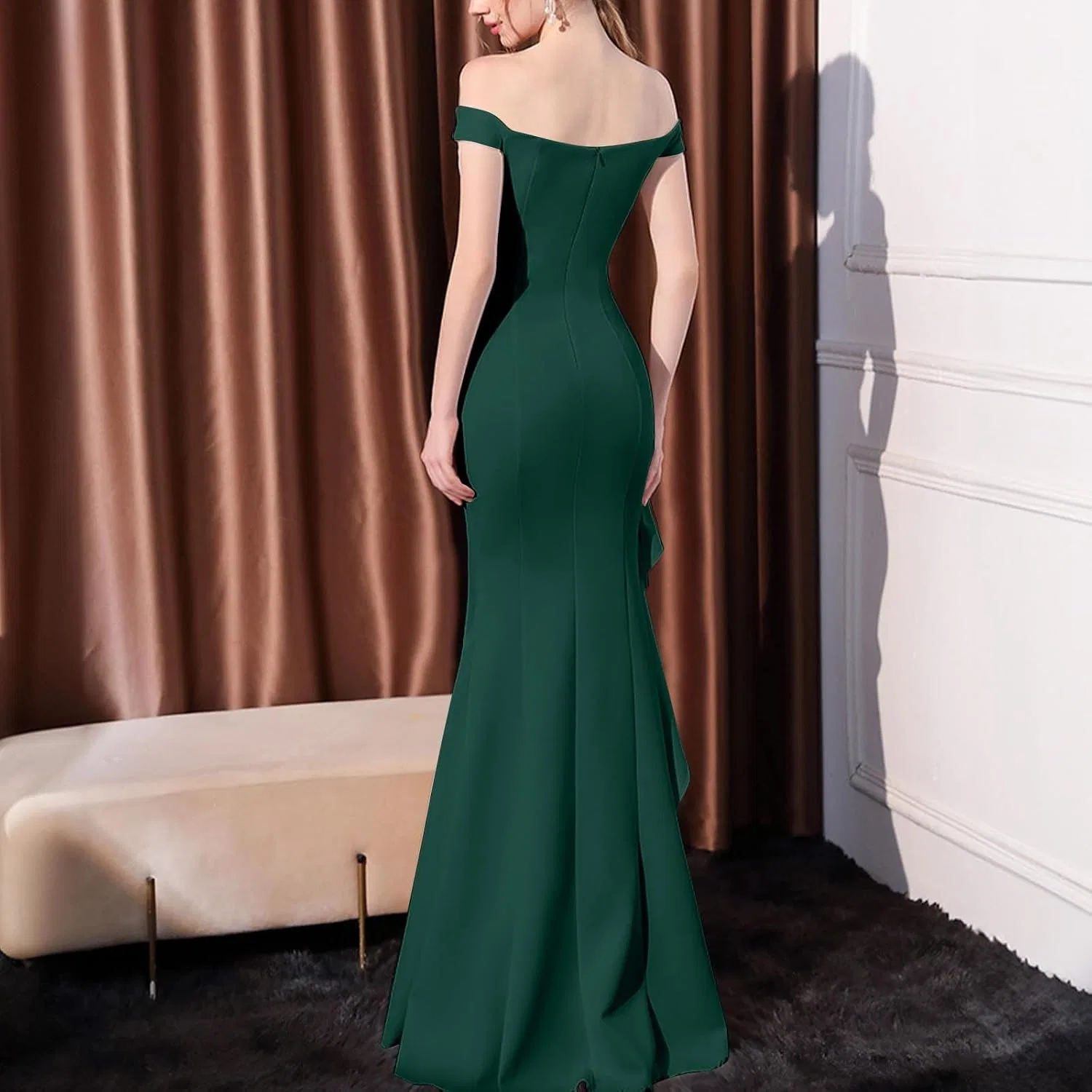 Женское вечернее платье с открытыми плечами Off Shoulder, Green — фото 4