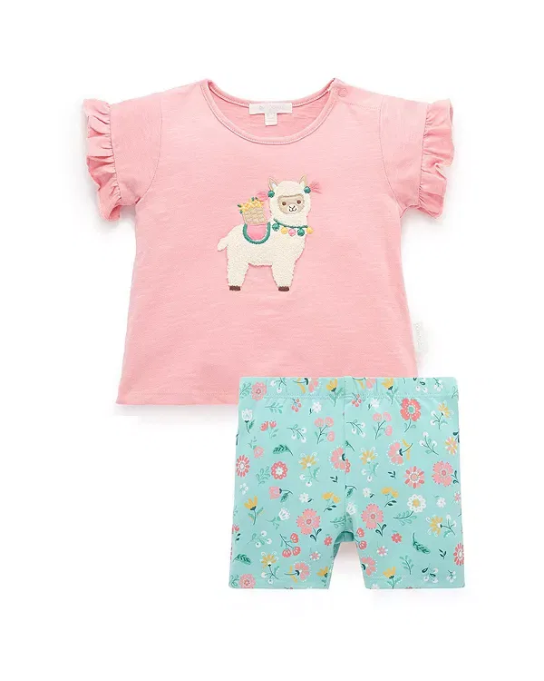 Детский комплект для девочек с коротким рукавом Purebaby, Papaya