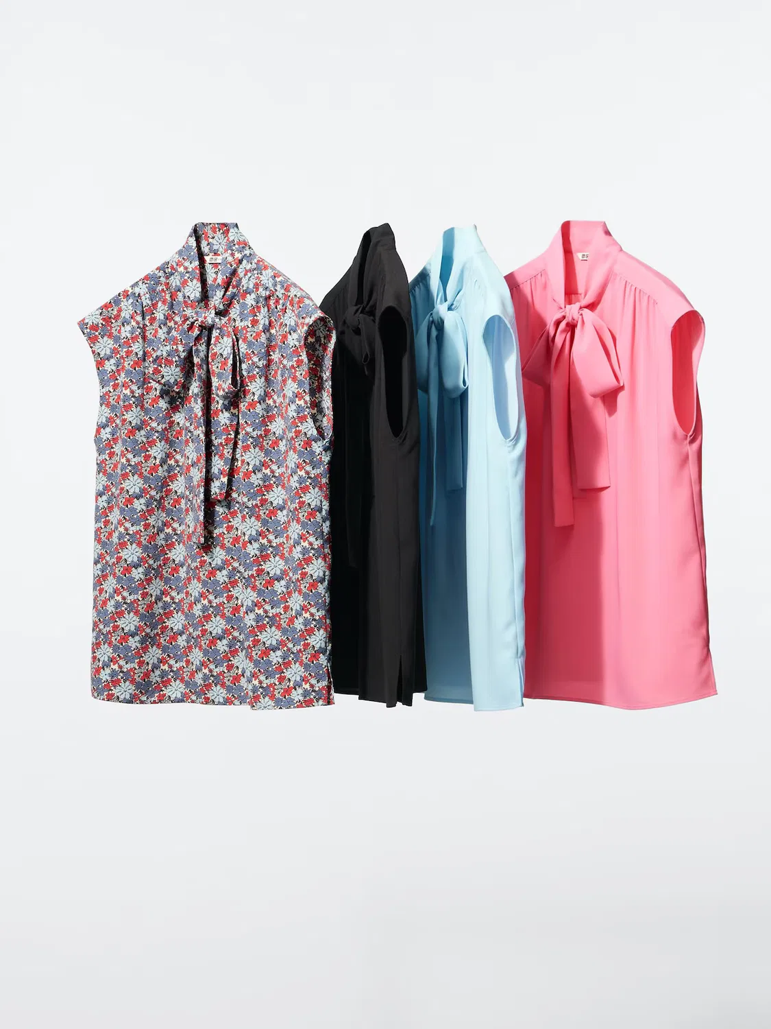 Блузка Uniqlo, без рукавов с бантом, светло-голубой — фото 3