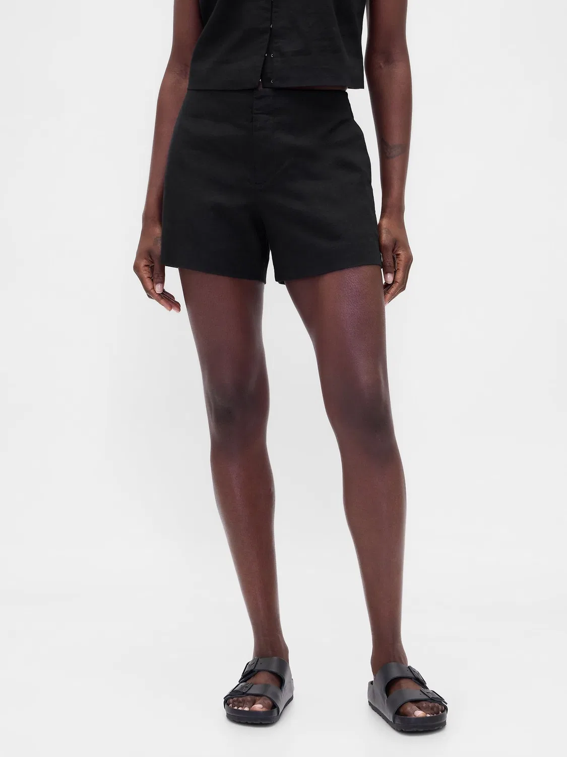 Шорты 4 дюйма Mid Rise Linen-Blend Gap, черный