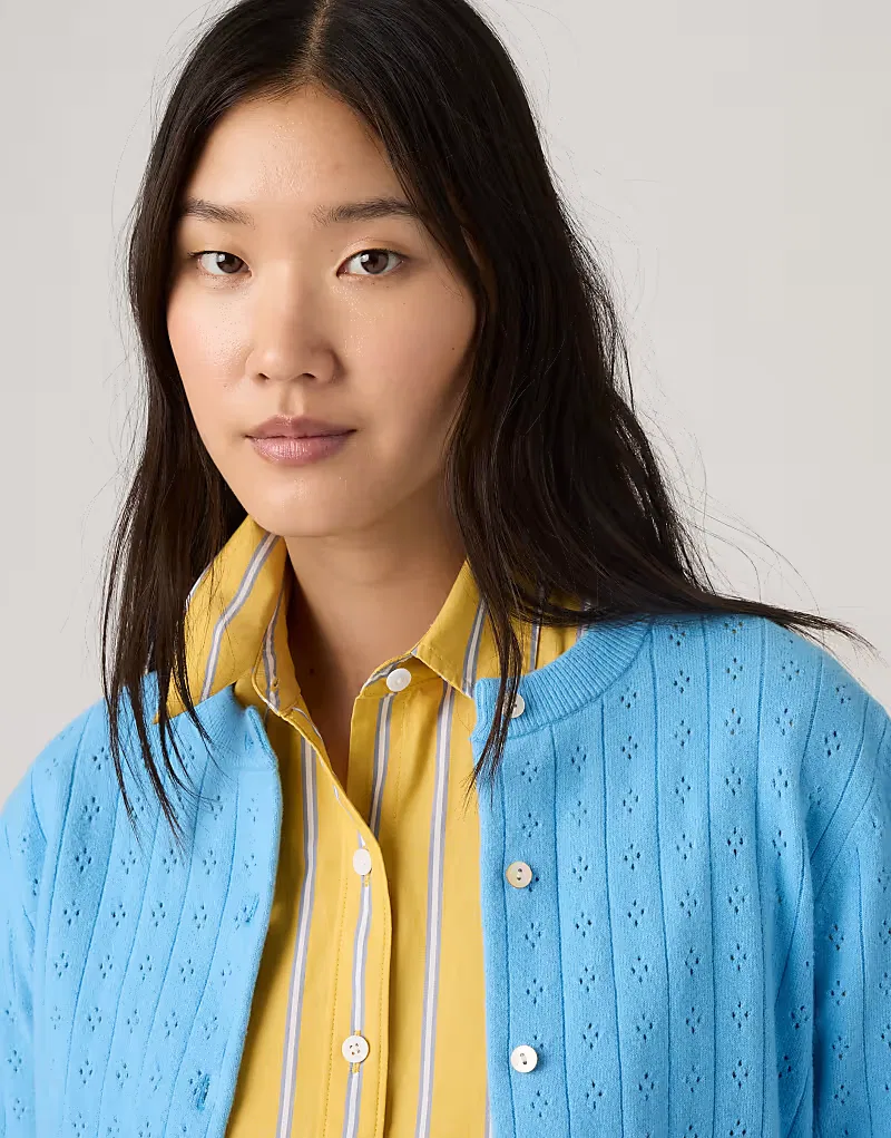 Кардиган Levi's Supersoft с ажурным узором и круглым вырезом, синий — фото 3