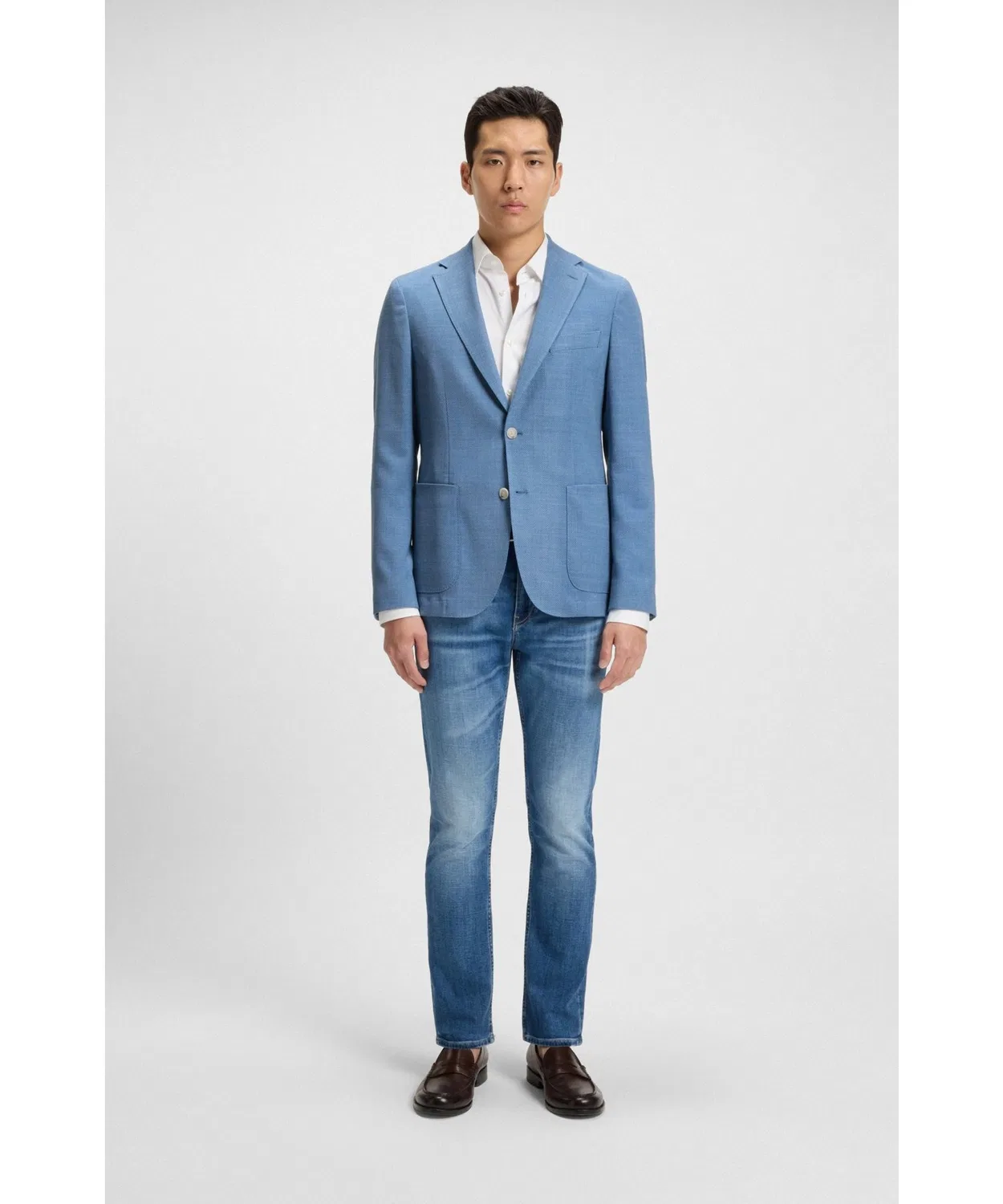 Мужской пиджак Slim Fit с мелким узором BOSS, Light Blue — фото 4