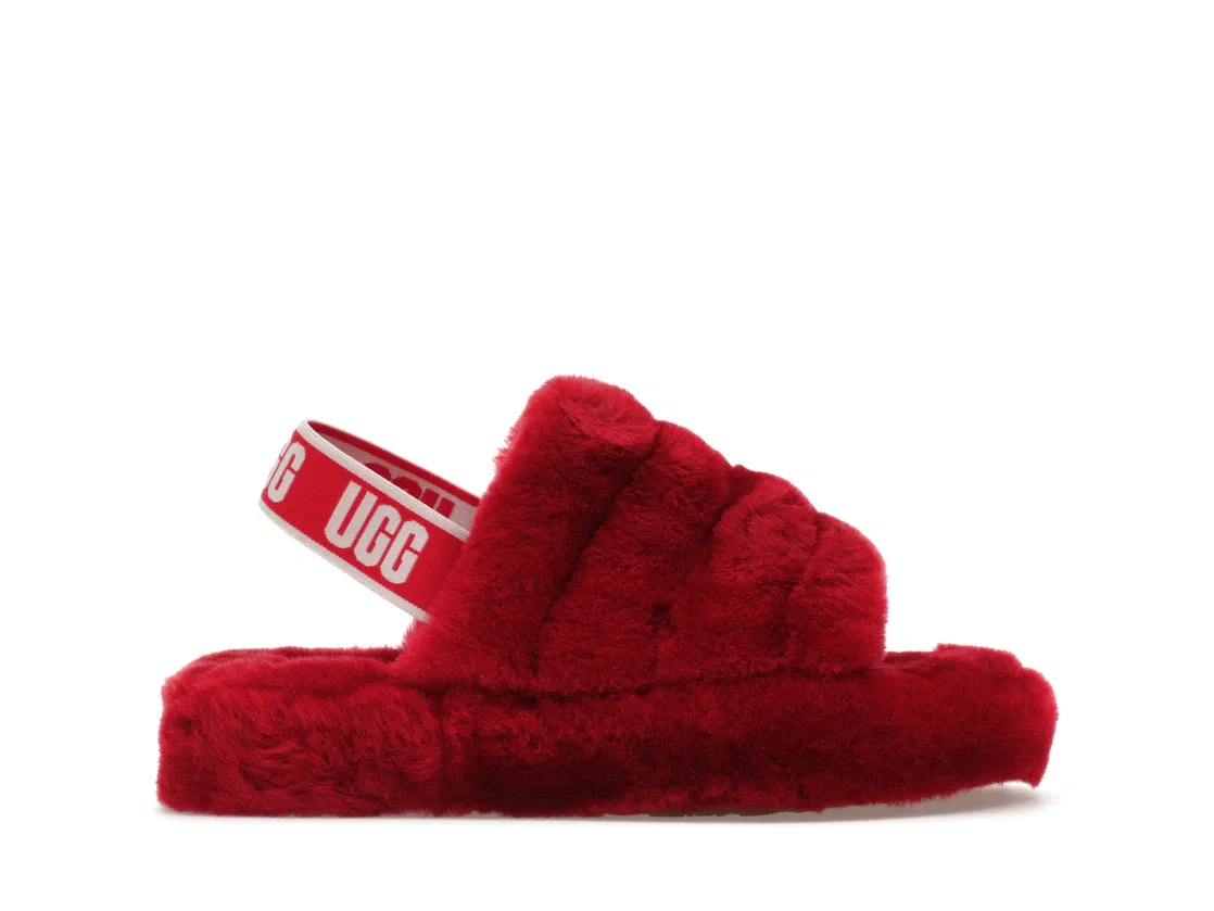 Детские шлепанцы с принтом UGG Fluff Yeah Slide, Ribbon Red