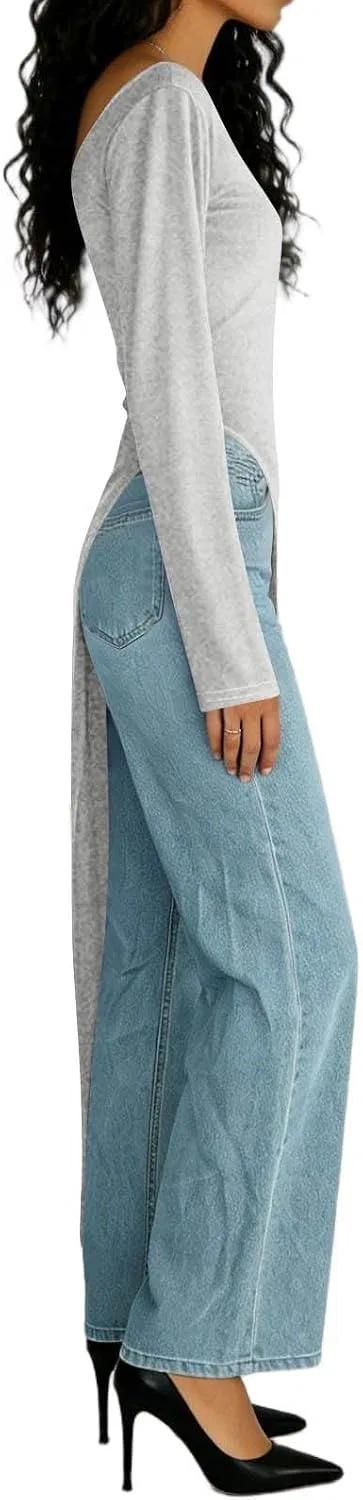 Женское платье с высоким разрезом и длинным рукавом, Solid Color Side Slit Dress, Gray — фото 2