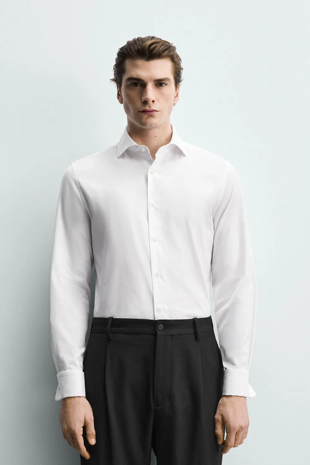 Рубашка приталенного кроя с бочкообразными манжетами ZARA, White — фото 2