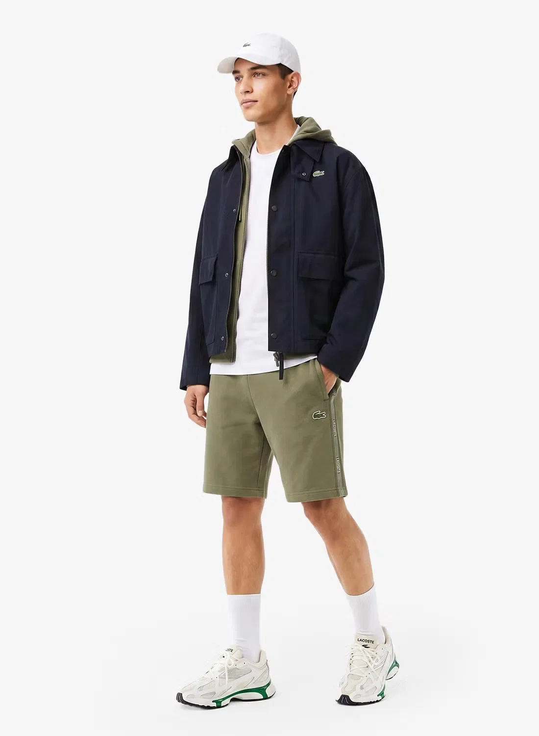 Шорты из флиса с полосатым поясом Lacoste, хаки — фото 4