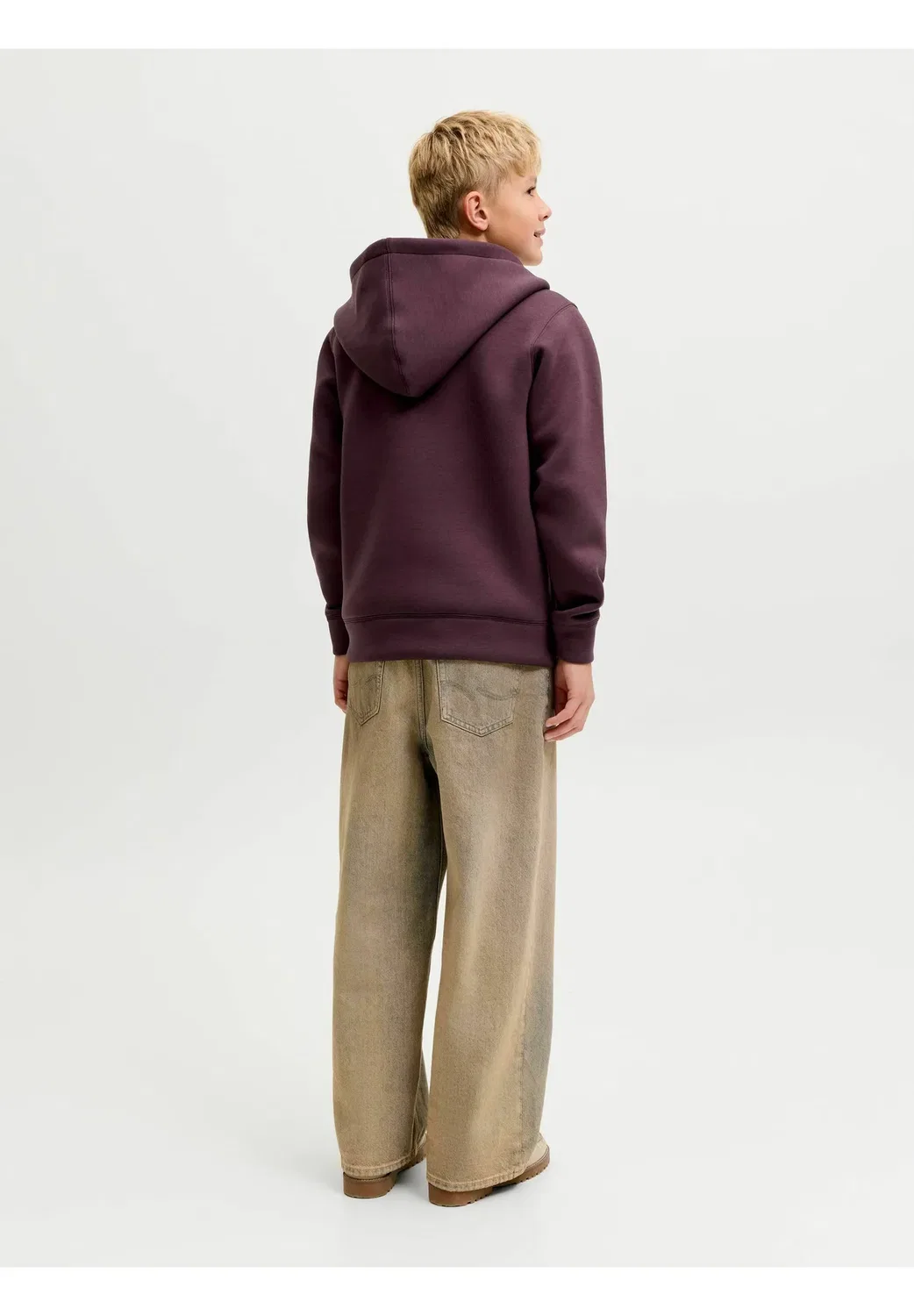 Толстовка с капюшоном, однотонная, для подростков - на молнии Jack & Jones Junior, Fudge — фото 3