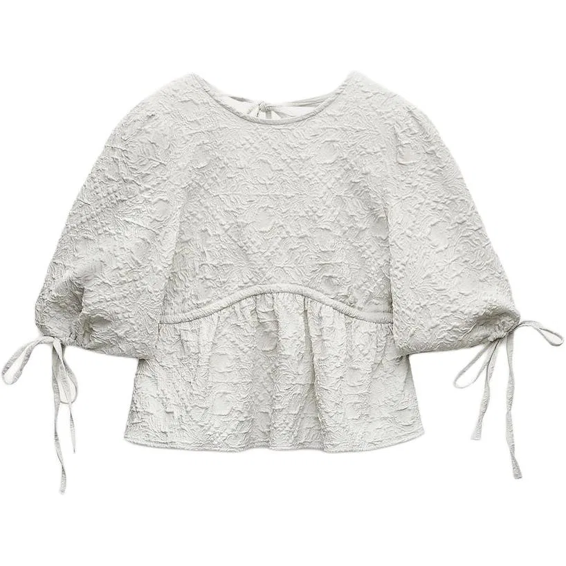 Женская рубашка с круглым вырезом Light Gray ZARA, Светло-серый