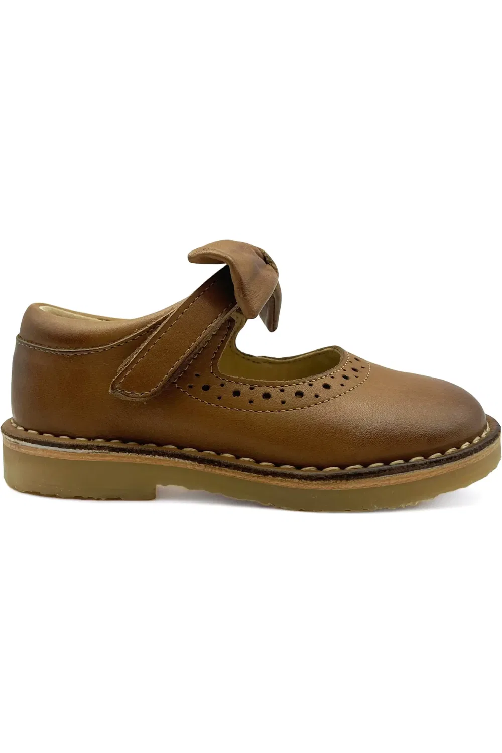 Детские сандалии Мэри Джейн с отделкой броги Martha Bow Young Soles, Tan — фото 3